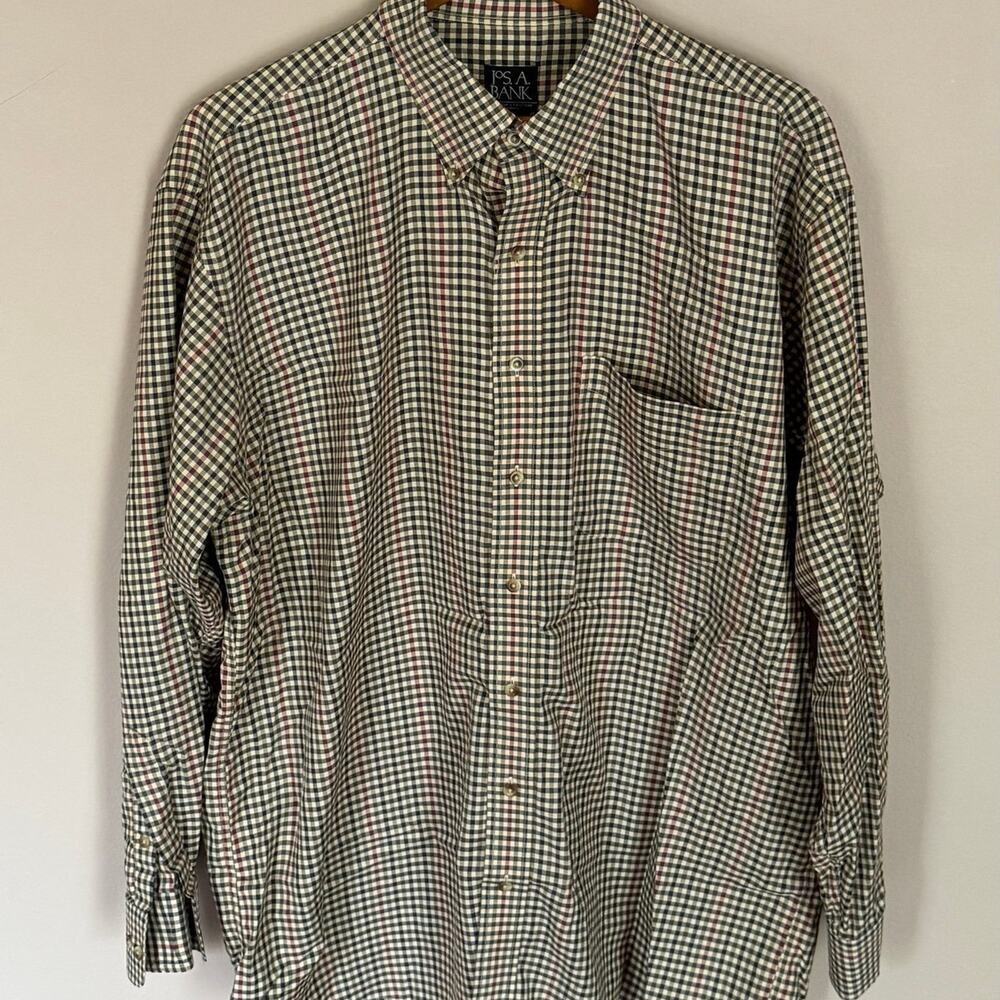 Men’s Joseph A Bank Brown Checked LS Shirt Travelers Collection XL